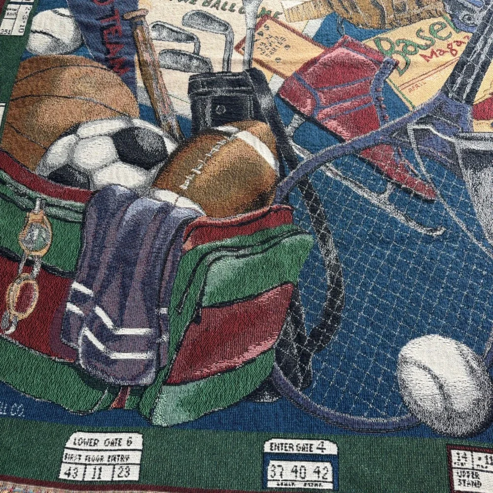 Vintage SA Maxwell Co Sports Woven Tapestry Throw Blanket Fringed Border 52x66